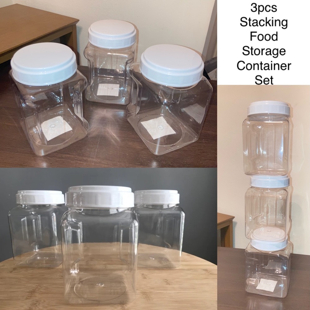 3pcs Food Storage Canister Set Stacking PET CRYSTAL Clear Plastic Containers